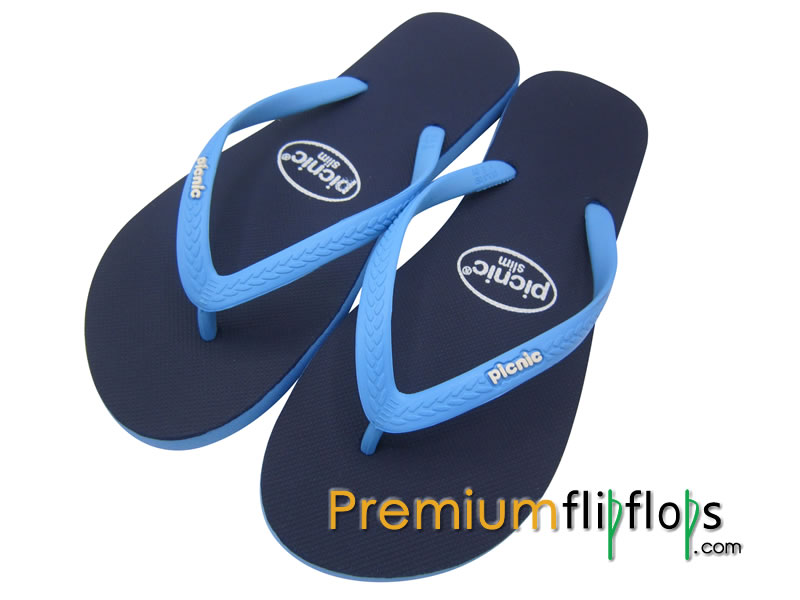 Denim Nimes, Caroline Blue" Picnic Slim Rubber Flip-flops » PremiumFlipflops.com